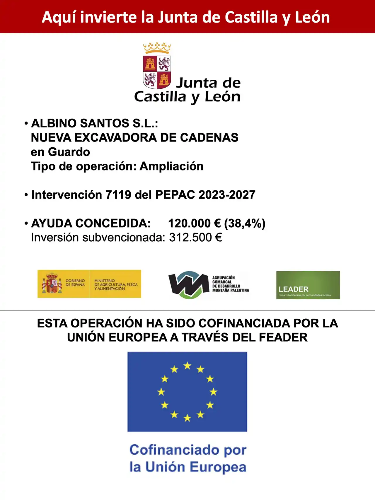 Subvención LEADER a Excavaciones Albino Santos